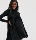 Asos Design Maternity Pleated Smock Dress-black