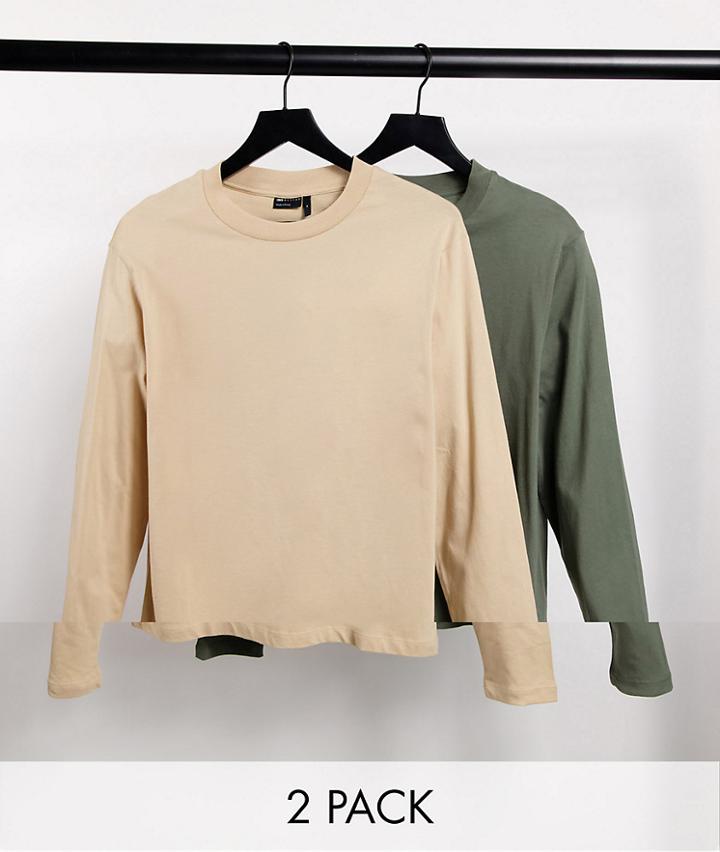 Asos Design Long Sleeve T-shirt With Crew Neck 2 Pack-multi
