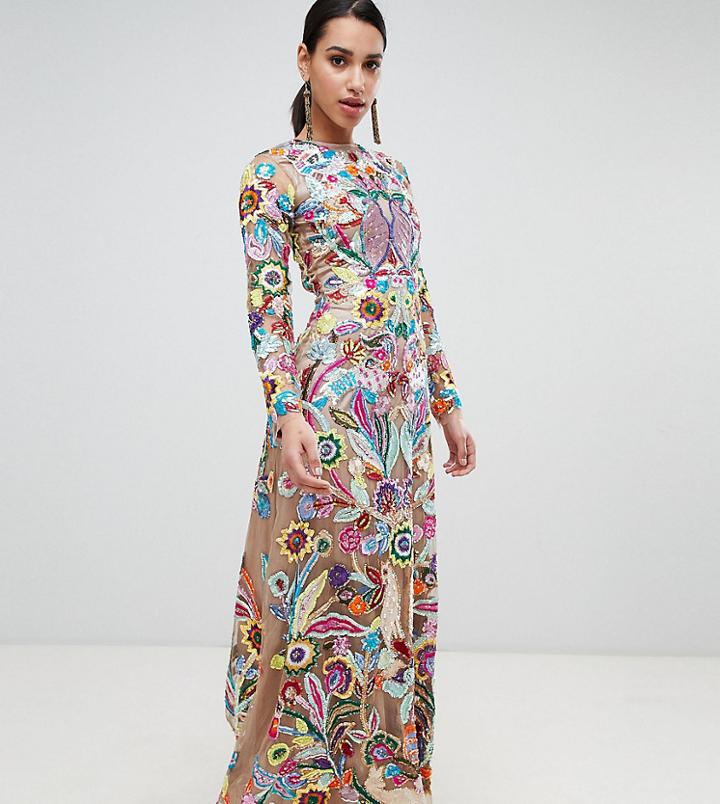 A Star Is Born Premium Allover Embroidered Maxi Dress In Multi - Multi