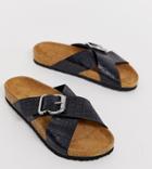 New Look Footbed Flat Sandal In Black Croc - Black