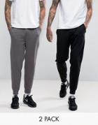 Asos Tapered Joggers 2 Pack Black/ Charcoal Marl Save - Multi