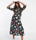 Nobody's Child Maternity Puff Sleeve Midi Dress In Polka Dot Floral-multi