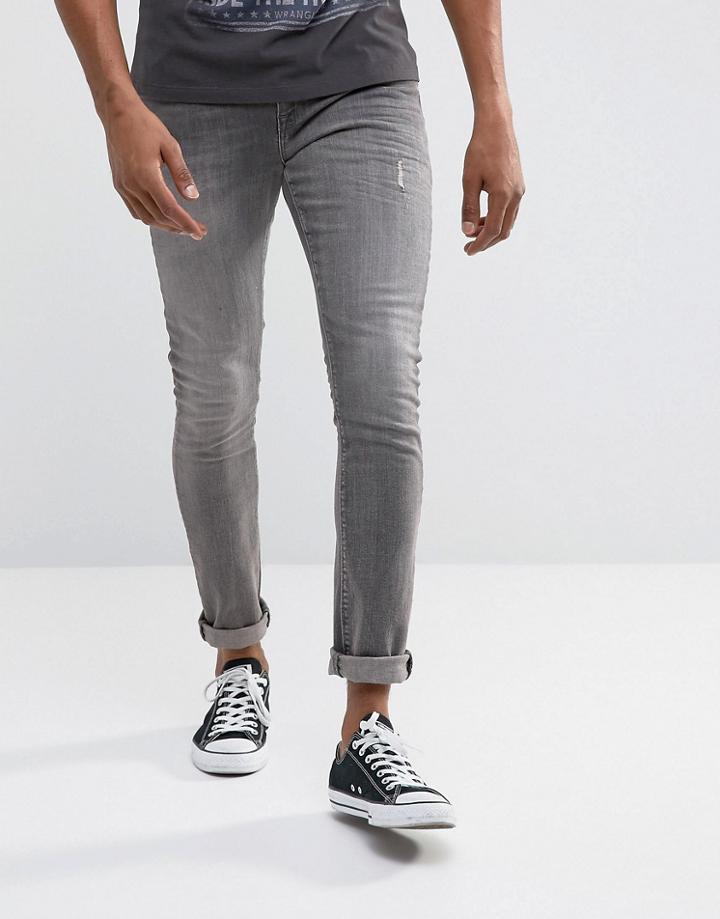 Asos Super Skinny Jeans In Gray With Abrasions - Gray