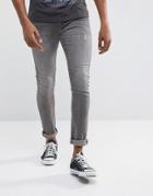 Asos Super Skinny Jeans In Gray With Abrasions - Gray