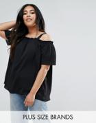 New Look Plus Bardot Top With Frill Detail - Black