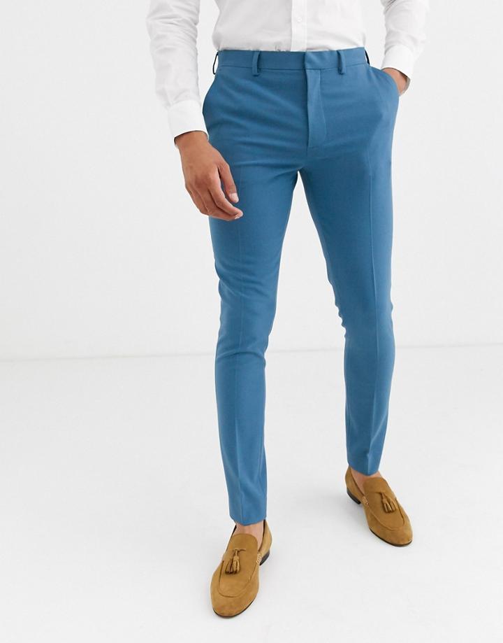 Asos Design Wedding Super Skinny Suit Pants In Dusky Blue
