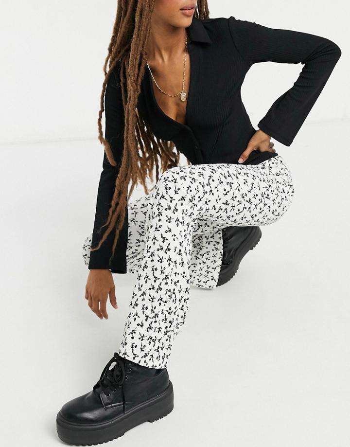 Topshop Flared Pants In Cream Floral-white