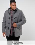 Asos Plus Wool Mix Duffle Coat In Light Gray - Gray