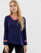 Brave Soul Tipping Detail Top In Navy
