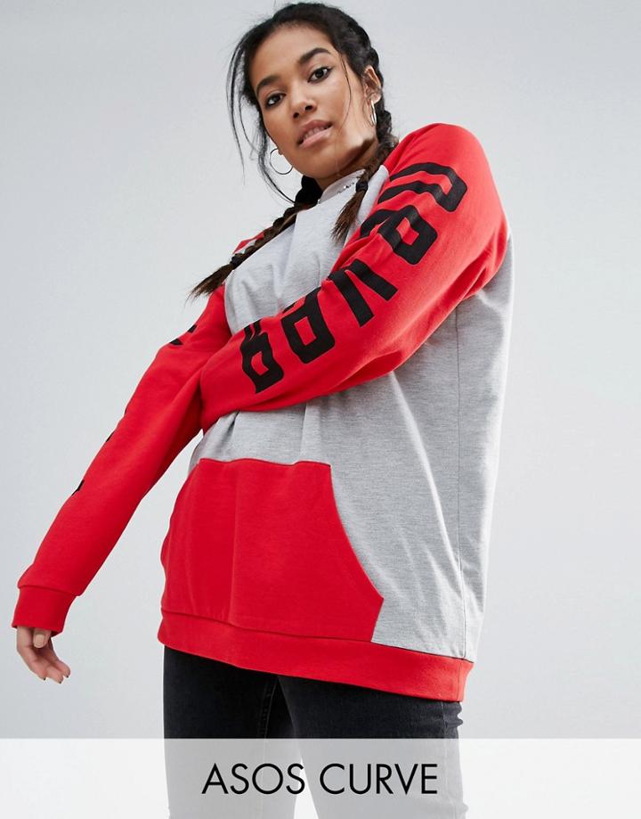 Asos Curve Sweatshirt In Color Block With Sleeve Print - Multi