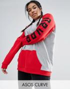 Asos Curve Sweatshirt In Color Block With Sleeve Print - Multi