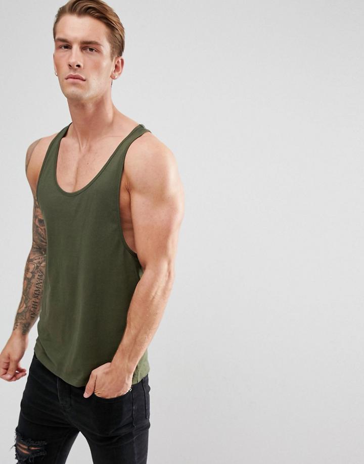 Asos Design Tank With Extreme Racer Back In Green - Green