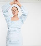 In The Style Plus X Dani Dyer Exclusive Volume Sleeve Ruched Mini Dress In Blue