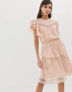 Y.a.s Ruffle Mini Skater Dress With Lace In Pink