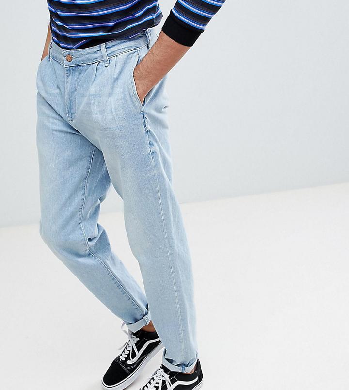 Asos Tall Double Pleat Jeans In Light Wash Blue - Blue