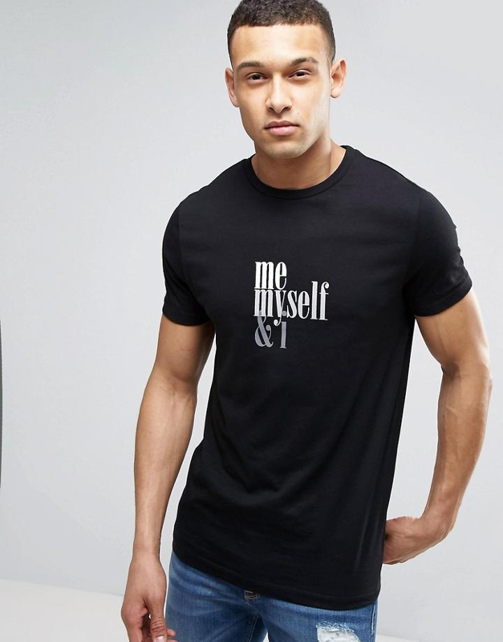 Asos T-shirt With Me Myself And I Print - Black