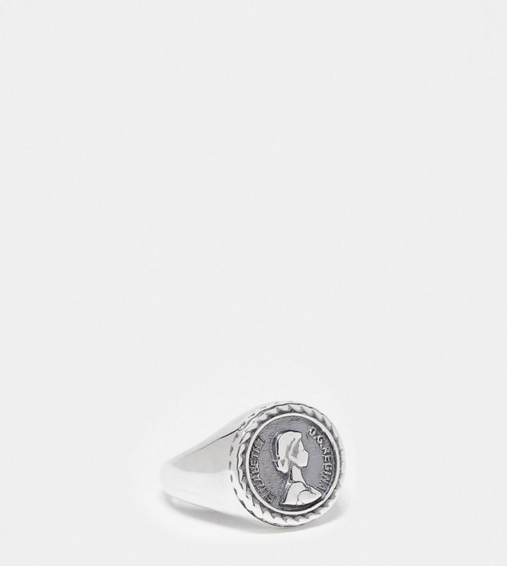 Asos Design Sterling Silver Pinky Ring With Penny Detail