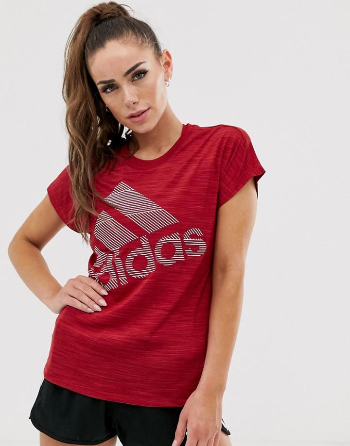 Adidas Training Logo T-shirt In Burgundy-red