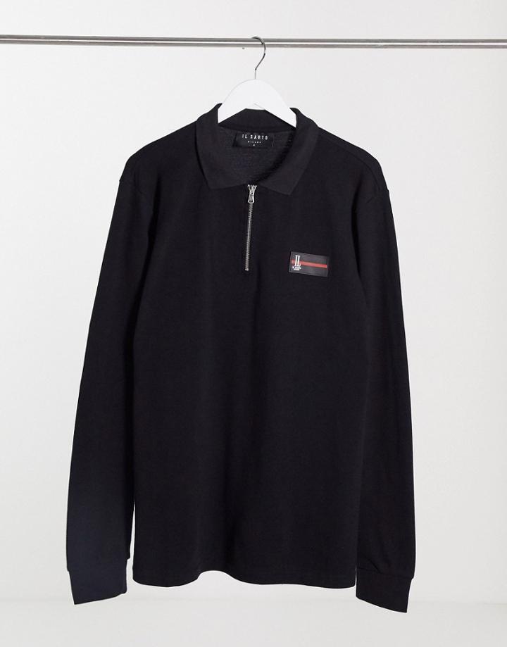 Il Sarto Luxe Badge Long Sleeve Polo In Black