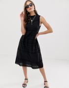 Asos Design Sleeveless Victoriana Midi Dress With Lace Insert - Black