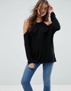 Asos Top With Drapey Cold Shoudler - Black