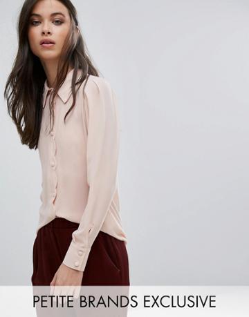 Alter Petite Shoulder Button Front Blouse With Scallop Detail - Pink