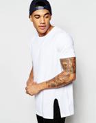 Asos Longline T-shirt With Split Hem In White - White