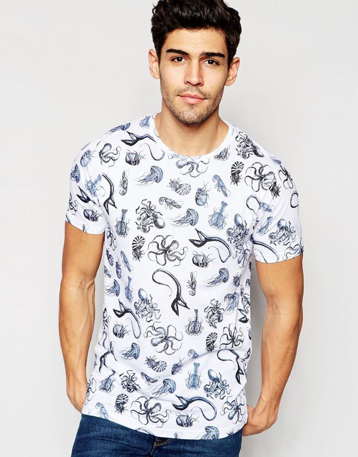 Brave Soul Sea Print T-shirt - White
