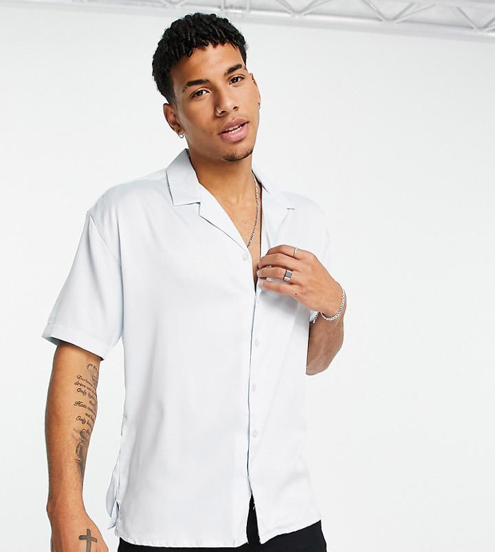 New Look Short Sleeve Oversized Satin Shirt In Blue-blues