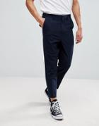Asos Drop Crotch Tapered Smart Pants In Navy With Back Pocket Detail - Navy