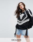 Reclaimed Vintage Inspired Sweatshirt With Layered Trims - Black