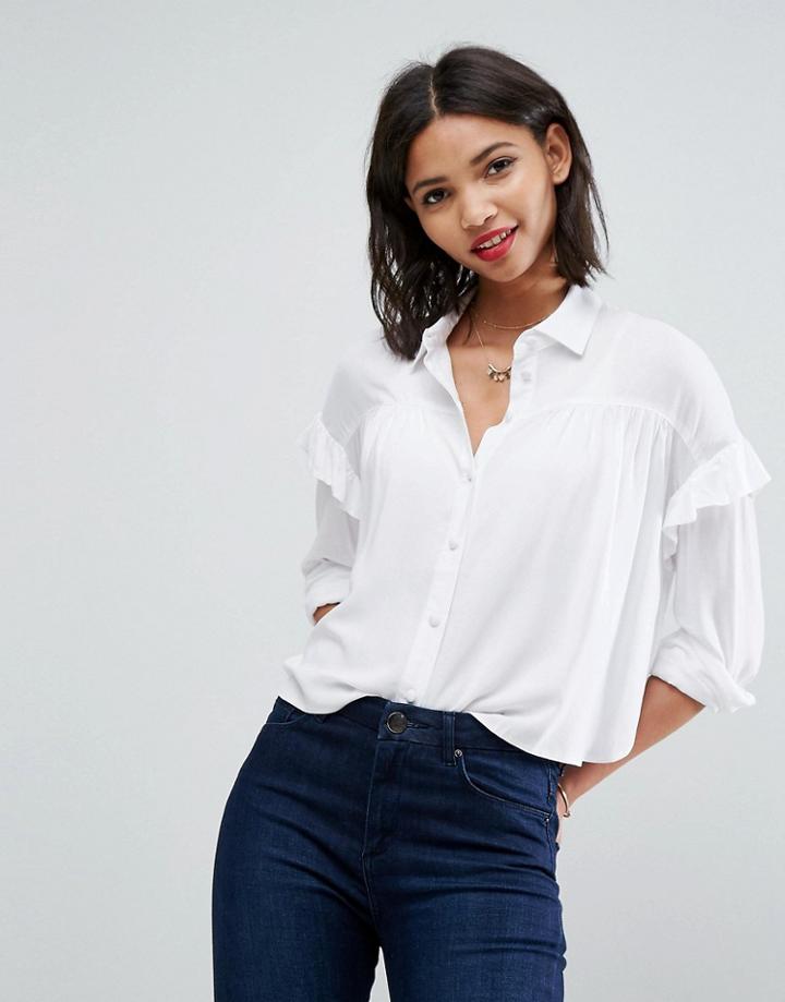 Asos Smock Shirt With Ruffle - Cream