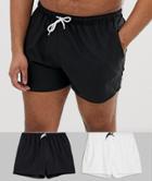 Asos Design Plus Swim Shorts In Short Length Black & White 2 Pack - Multi