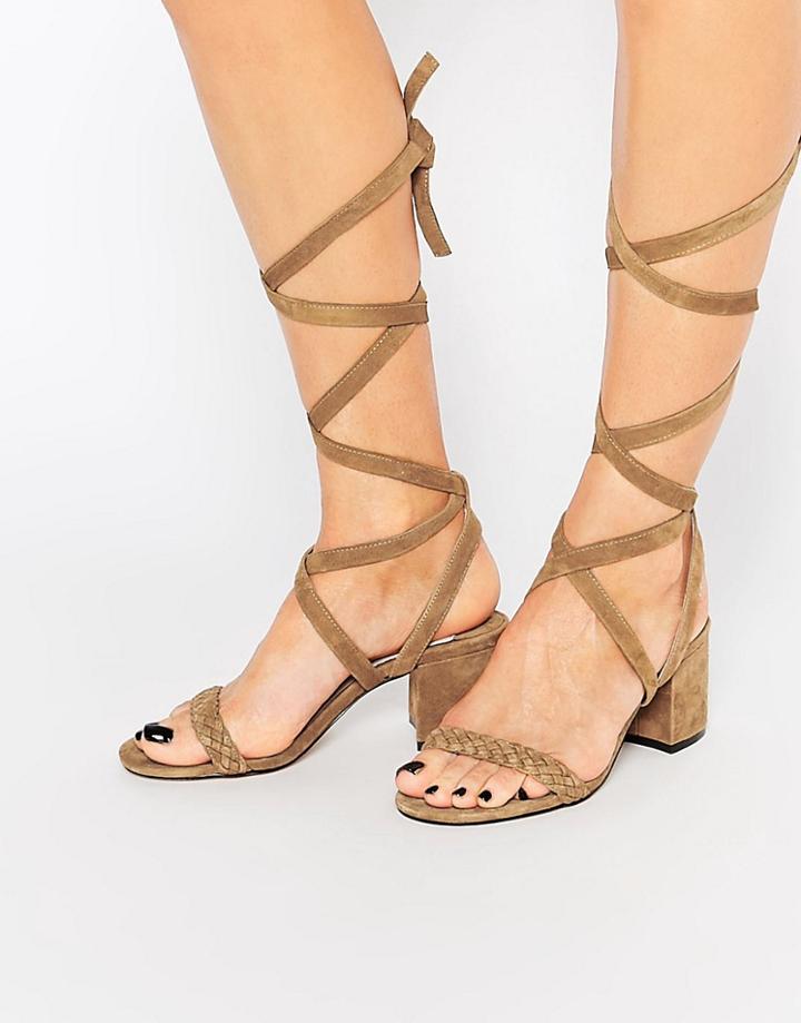 Faith Dela Tan Suede Tie Up Mid Heeled Sandals - Tan