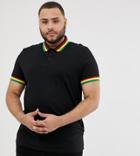 Asos Design Plus Polo Shirt With Bright Contrast Tipping In Black - Black