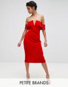 Parisian Petite Off Shoulder Pencil Dress - Red