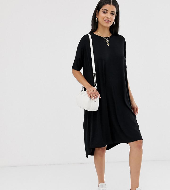 Asos Design Tall Oversized T-shirt Dress With Dipped Hem-black
