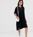 Asos Design Tall Oversized T-shirt Dress With Dipped Hem-black