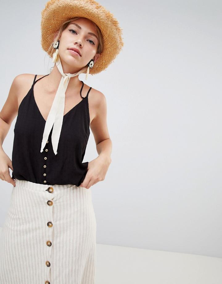 Stradivarius Button Front Cami Top - Black