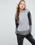 Asos T-shirt In Washed Stripe And Panel Detail - Gray