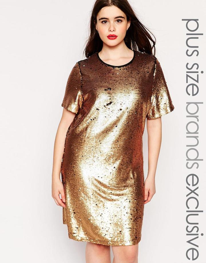 Truly You Sequin Tshirt Dress - Gold