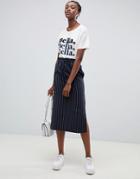 Asos Design Tailored Pinstripe Paperbag Midi Skirt - Multi