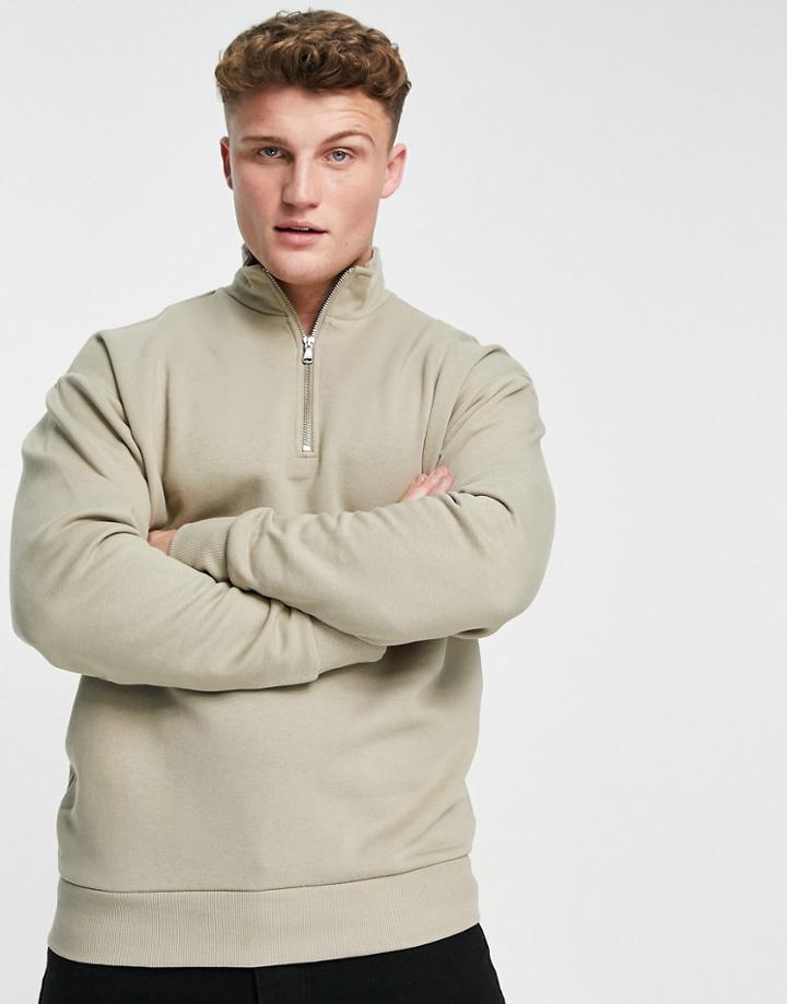 New Look Half Zip Funnel Neck Sweatshirt In Khaki-green