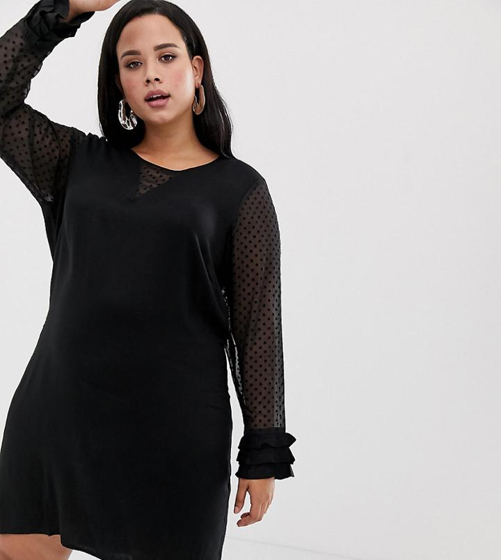 Junarose Shift Dress With Polka Dot Sleeves-black