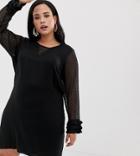 Junarose Shift Dress With Polka Dot Sleeves-black