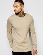 Asos Rib Longline Muscle Long Sleeve T-shirt In Beige - Beige