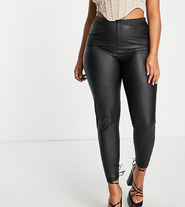 Asos Design Curve Leather Look Leggings In Black