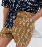 Asos White Tall Two-piece Boxy Shorts In Abstract Print Heavy Crinkle Cotton-brown