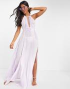 Asos Design Deep Plunge Maxi Beach Dress In Lilac Tie Dye-purple