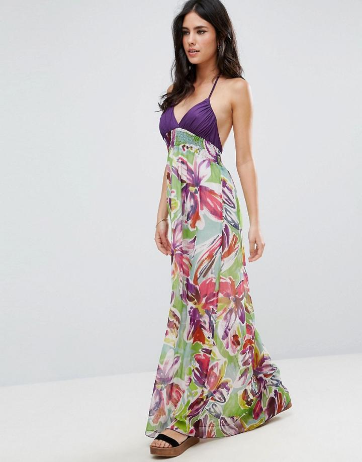 Pussycat London Halterneck Maxi Dress In Floral Print - Multi